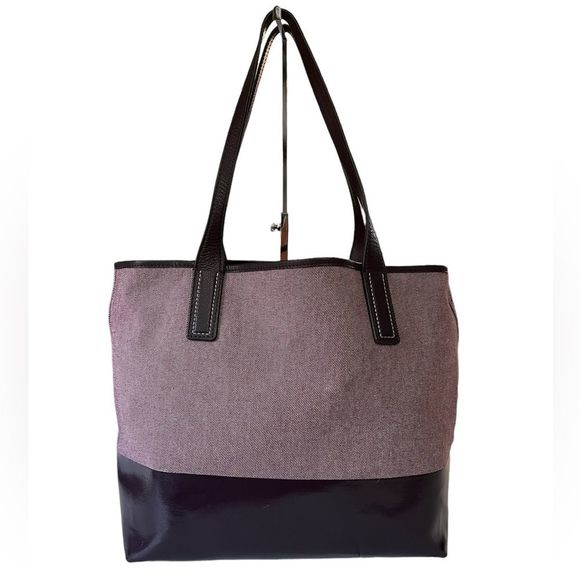 Kate Spade Ash Street Logo Triple Compartment Tote GUC Cotton Twill Leather Trim - Picture 3 of 14